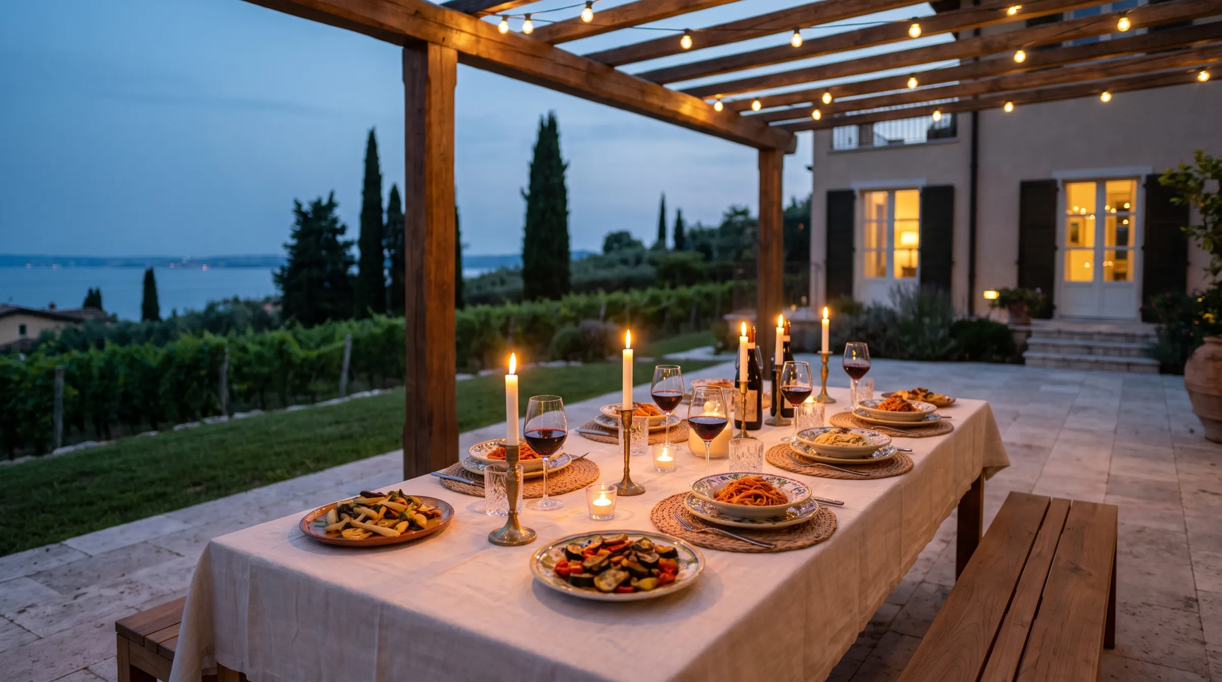 Cena sotto la pergola tra i vigneti
